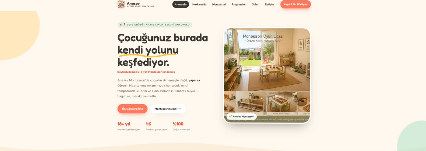 Anasev Montessori anaokulu web sitesi — Ana Sayfa